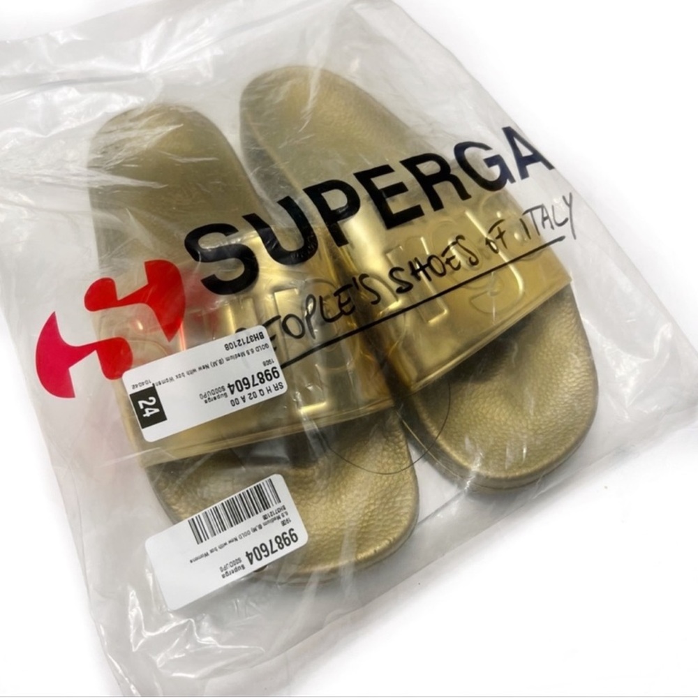 Superga Slides Metallic Gold 1908 Signature Pool Sandals Size 6.5 NWT - Picture 5 of 7